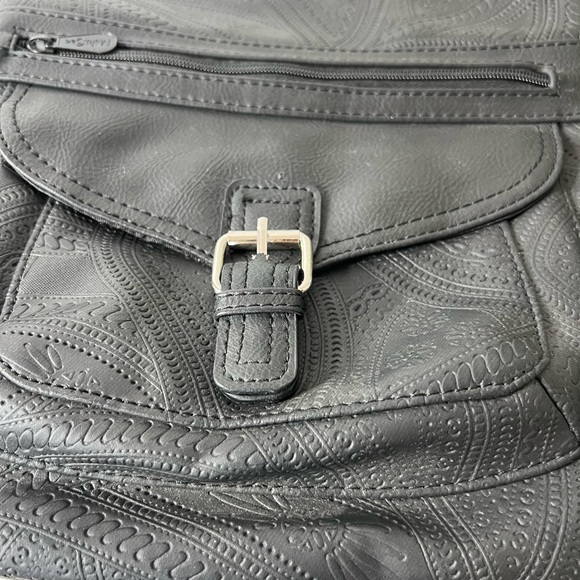 MultiSac Crossbody Bag Purse Black Textured Vinyl Medium Pockets Zipper Boho - Picture 10 of 13